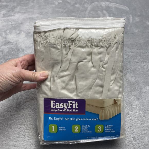 EasyFit Wrap Around Bed Skirt Queen-King Size Beige Adjustable 15"-18" Drop - Picture 1 of 4